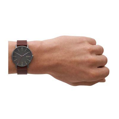 Skagen Herren-Uhr Signatur Analog Quarz Leder-Armband SKW6860