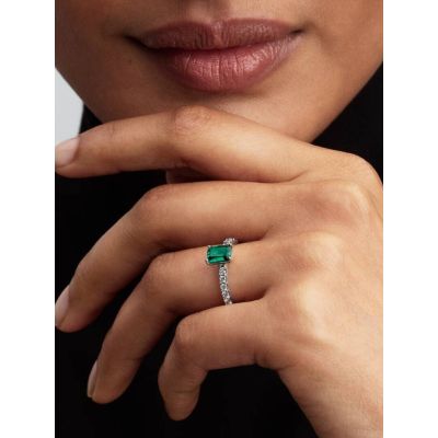 Pandora Ring Grüner Rechteckiger Strahlenkranz Silber 194506C01
