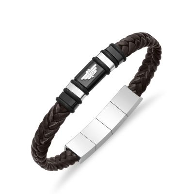 Police Armband Herren Wavebreaker Leder Schwarz 19 cm PEAGB0040403