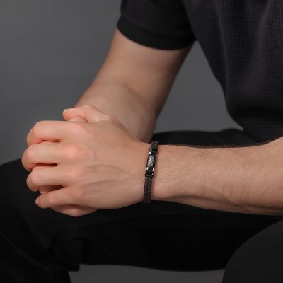 Police Armband Herren Wavebreaker Leder Schwarz 19 cm PEAGB0040403
