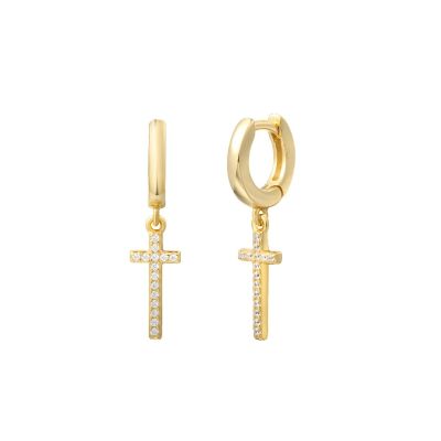 Xenox Creolen Damen Kreuz Mit Zirkonia 925 Silber Vergoldet XS10041G