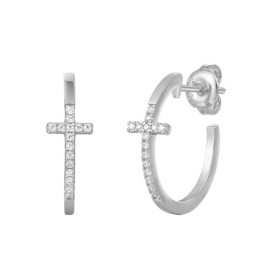 Xenox Creolen Ohrstecker Damen Kreuz Zirkon 925 Sterlingsilber XS10042