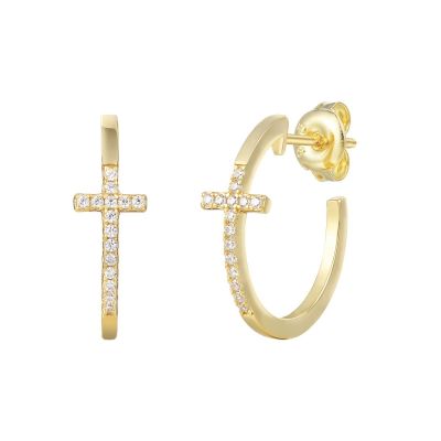 Xenox Creolen Damen Kreuz Zirkon 925 Silber Vergoldet XS10042G