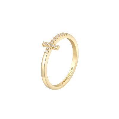 Xenox Ring Damen Kreuz mit Zirkonia Silber Vergoldet XS10043G