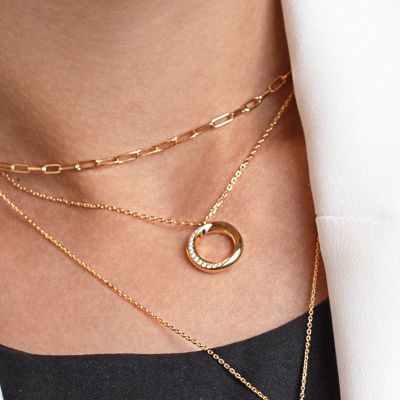 Xenox Halskette mit Anhänger Damen Classic Circle Zirkonia Vergoldet XS2125G