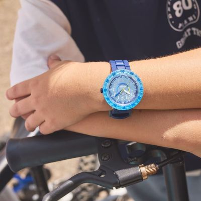 Flik Flak Jungen-Uhr Bluebrick Analog Quarz Silikon-Band FCSP133