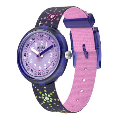 Flik Flak Mädchen-Uhr Party Finale Analog Quarz Textil-Band FPNP178