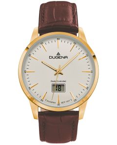 Dugena Herren-Uhr Momentum Funk Quarz Leder-Armband Gold-Ton 4460860