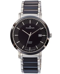 Dugena Herren-Uhr Solar Schwarz Analog Quarz Keramik-Armband 4461005