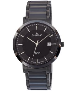 Dugena Herren-Uhr Solar Schwarz Analog Quarz Keramik-Armband 4461006