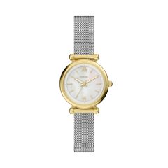 Fossil Damen-Uhr Carlie Mini Analog Quarz Edelstahl-Band 28 mm ES5463