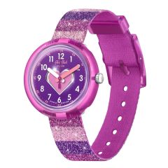 Flik Flak M&auml;dchen-Uhr Stripy Glitter Analog Quarz Textil-Band FPNP127