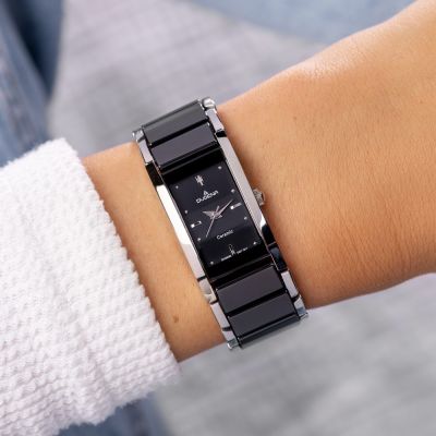Dugena Damen-Uhr Quadra Ceramica Schwarz Quarz Keramik-Armband 4460507