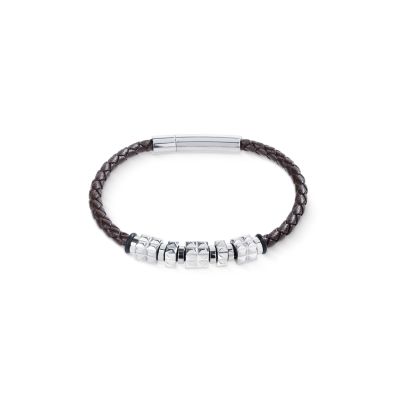 Coeur de Lion Armband Herren Spikes Edelstahl-Cubes Leder 0920/30-1117
