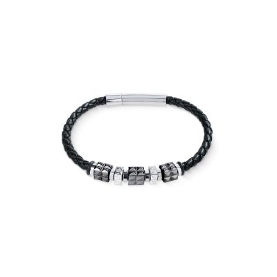 Coeur de Lion Armband Herren Gun Metal Spikes Cubes Leder 0920/30-1317