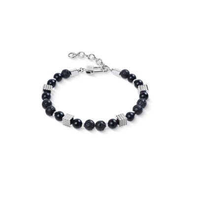 Coeur de Lion Armband Herren Onyx Lavakugeln Edelstahl 0926/30-1300