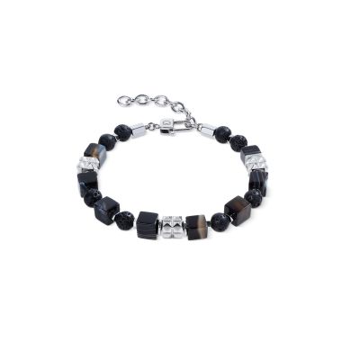 Coeur de Lion Armband Herren Lava Onyx-Cubes Edelstahl 0927/30-1300