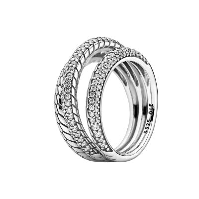 Pandora 199083C01 Ring Damen Pavé Schlangengliedermuster Dreifach Silber Gr. 54
