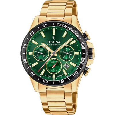 Festina Herren-Uhr Chrono Timeless Quarz Edelstahl-Band Gold F20634/4 