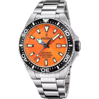 Festina F20663/4  Herren-Uhr The Originals Orange Analog Quarz Edelstahl-Armband