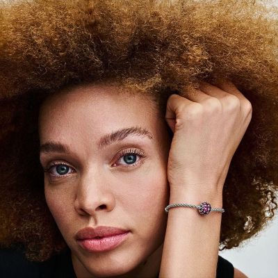 Pandora 792630C03 Charm Damen Funkelndes Rosafarbenes Rundes Pavé Sterlingsilber