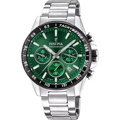 Festina Herren-Uhr Timeless Chronograph Grün Edelstahl-Band F20560/4