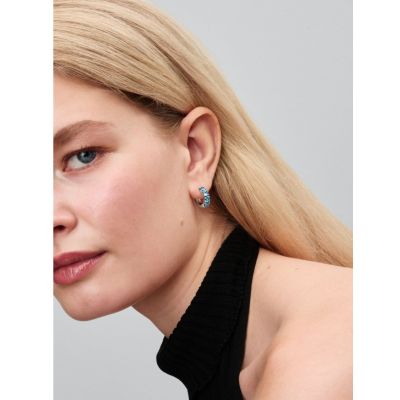 Pandora Creolen Ohrringe Damen Hellblaue Kristalle Silber 293851C01