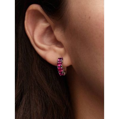 Pandora Creolen Ohrringe Damen Rosafarbene Kristalle Silber 293851C02