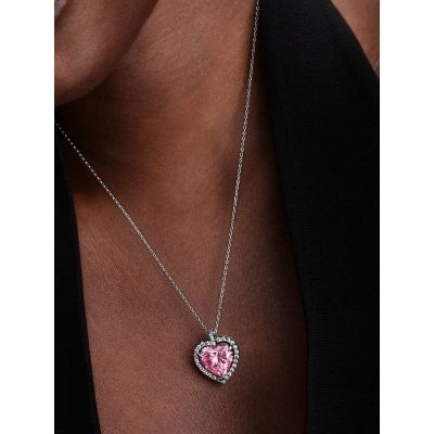 Pandora Halskette Damen Rosa Herz Strahlenkranz Silber 394414C01-45 cm