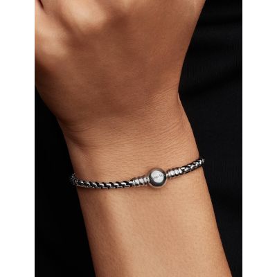Pandora Armband Schwarze Kordel Kastenkette Silber 593816C02