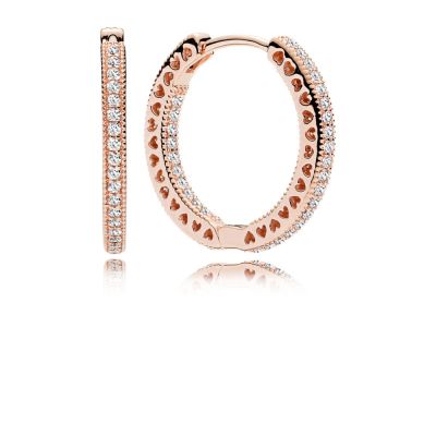 Pandora 286318CZ Creolen Damen Funkeln und Herzen 14k Rose Gold Plattiert