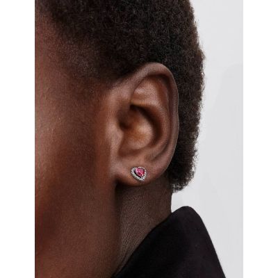 Pandora Ohrstecker Erhabenes Rotes Herz Sterling-Silber 298427C04