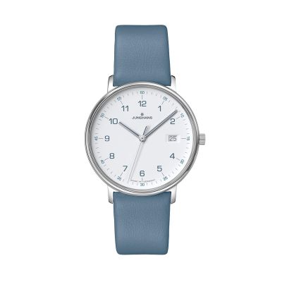 Junghans Damen-Uhr Form Blau Analog Quarz Leder-Armband 47/4456.00