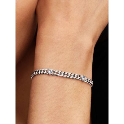 Pandora Cuban-Gliederarmband Herz Zirkonia Sterling-Silber 594226C01