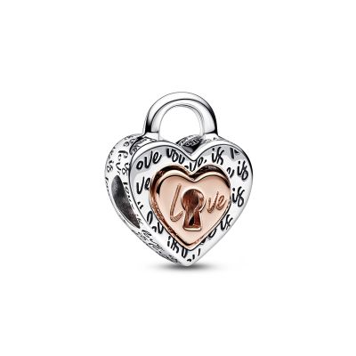 Pandora 782505C00 Charm Vorhängeschloss Teilbares Herz Silber 14k Rosé Vergoldet