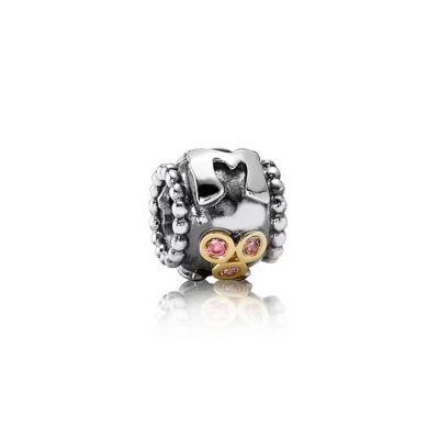 Pandora Charm Mum Rosa Zirkonia Sterling-Silber 14k Gelbgold 790574CZS