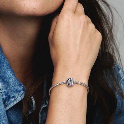 Pandora 798772C02 Charm Damen Lilafarbenes Gänseblümchen Sterling-Silber