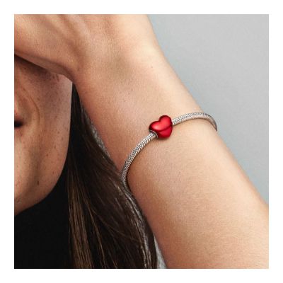 Pandora Charm Damen Rotes Metallic-Herz Sterling-Silber 793337C02