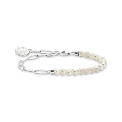 Thomas Sabo Charm-Armband Weiße Perlen Coin Silber 19 cm A2129-158-14