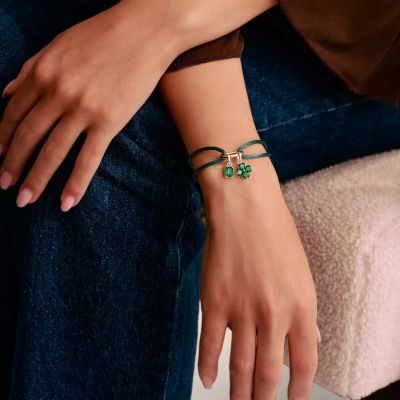 Thomas Sabo Charm-Armband Connect Textil Grün Vergoldet C1210-413-34