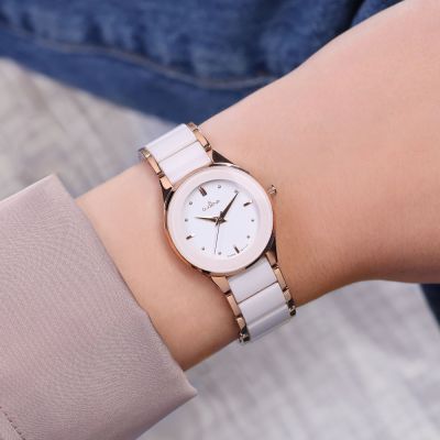 Dugena Damen-Uhr Amica Weiß Quarz Keramik-Band Roségold-Ton 4460773