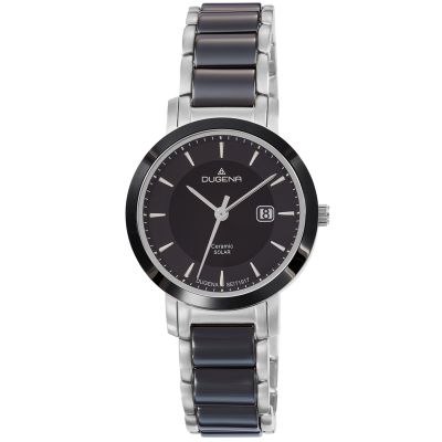 Dugena Damen-Uhr Solar Schwarz Analog Quarz Keramik-Armband 4461007