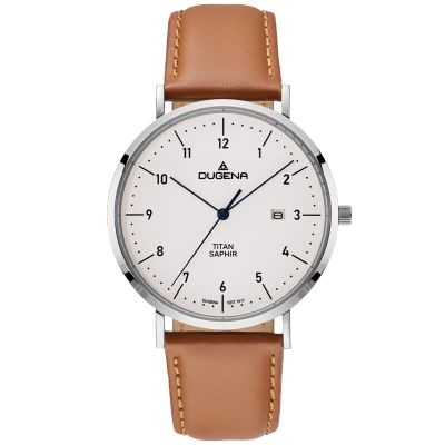 Dugena Herren-Uhr Stuttgart Quarz Titan Leder-Band Braun 4461215