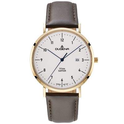 Dugena Herren-Uhr Stuttgart Quarz Titan Gold-Ton Leder-Band 4461216