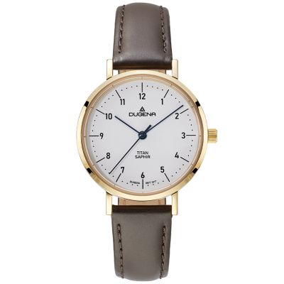 Dugena Damen-Uhr Stuttgart Quarz Titan Gold-Ton Leder-Band 4461219