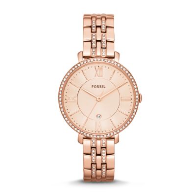 Fossil ES3546 Damen-Uhr Jaqueline Analog Quarz mit Edelstahl-Band Rosé