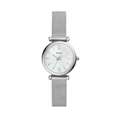 Fossil ES4432 Damen-Uhr Carlie Milanaise Perlmutt Silber-Ton Ø 28 mm