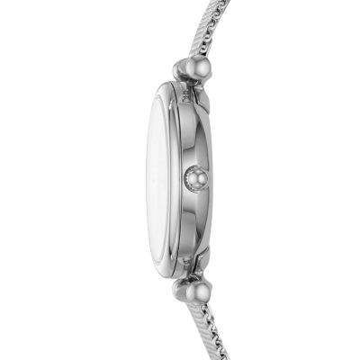 Fossil ES4432 Damen-Uhr Carlie Milanaise Perlmutt Silber-Ton Ø 28 mm