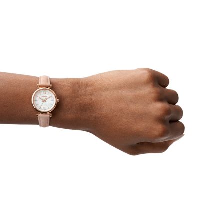 Fossil Damen-Uhr Carlie Analog Quarz Leder-Armband Roségold-Ton ES4699