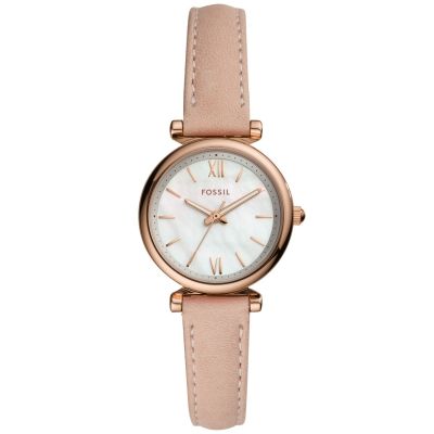 Fossil Damen-Uhr Carlie Analog Quarz Leder-Armband Roségold-Ton ES4699